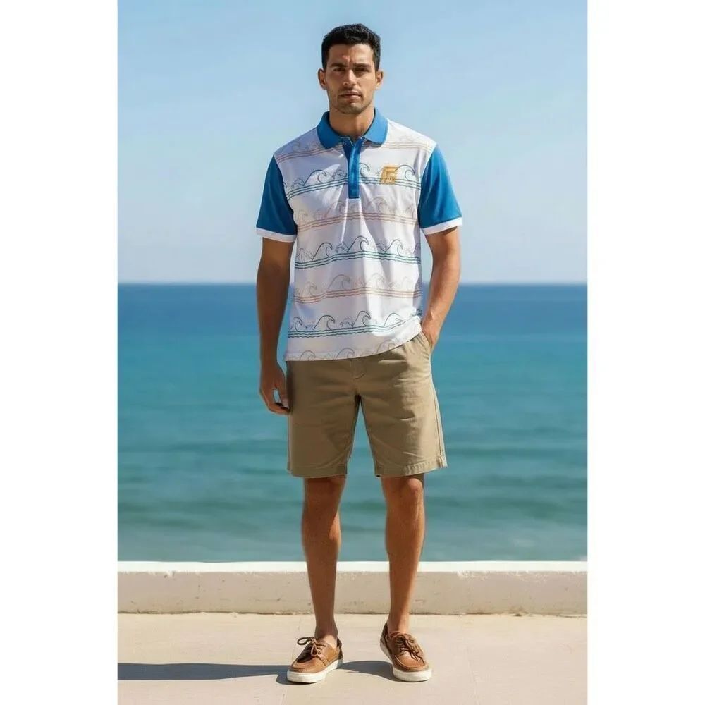 Flyte Golf Sz Sm White Dolphin Waves Sweat Resistance Wicking Dri Fit Golf Polo